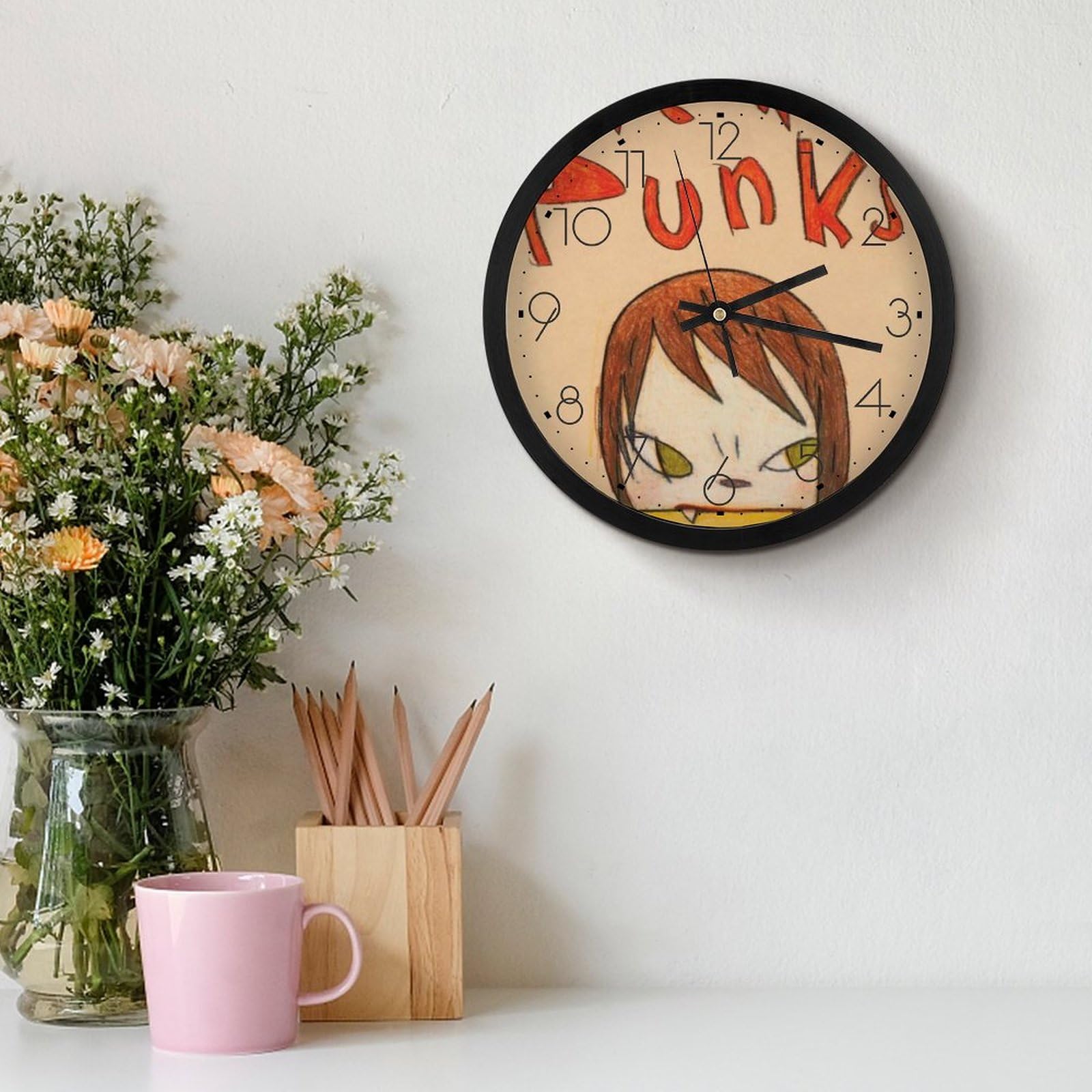 Amazon.co.jp: なら よしとも 奈良美智 掛け時計 電波時計 夜間秒針